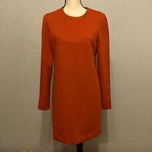 Tibi women’s paprika color button sleeves crepe shift mini dress size 2